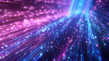 Abstract glowing pink and blue light streaks converging.