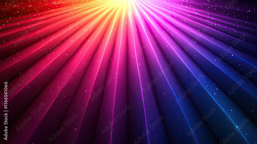 Poster a vibrant gradient background with rays of light radiating outward in a colorful spectrum.