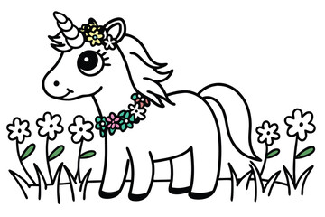 A small pink unicorn adorned E.eps