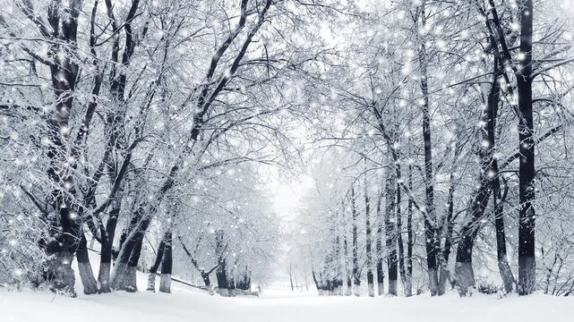 雪が降っている美しい冬景色です。背景素材として使用してください。