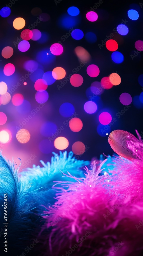 Poster vibrant and colorful fuzzy textures against a backdrop of glowing bokeh lights, perfect for creating
