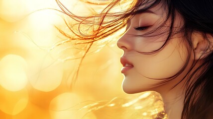 Portrait of a beautiful young woman with wind in her hair.