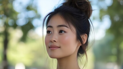 Portrait of a beautiful young asian woman outdoor in the park