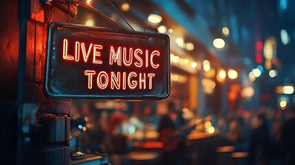 Sign that reads “LIVE BAND TONIGHT” - concert venue - acoustic - cover charge - music - bar - pub - musical entertainment - guitars - drums 