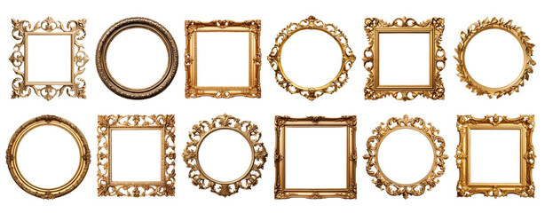 PNG Elegant ornate gold frames collection, element set on transparent background