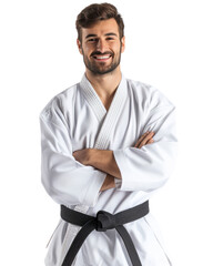 Confident Martial Arts Instructor with Black Belt isolated on transparent background