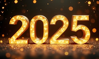 Happy New Year 2025 Celebration Greeting Card with 3D Numbers, Stars, and Winter Design, Generative Ai