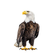 Obraz premium Bald eagle standing tall looking tough against a transparent background. For patriotic freedom USA meme compositing.