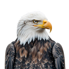 Bald eagle head portrait looking tough against a transparent background. For patriotic freedom USA meme compositing.