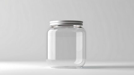 A classic clear glass jar on the beautifull empty background .