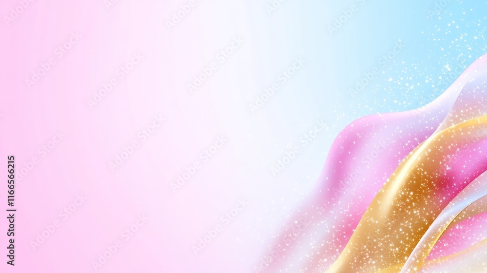 Poster soft pastel abstract design with flowing shapes and sparkles.