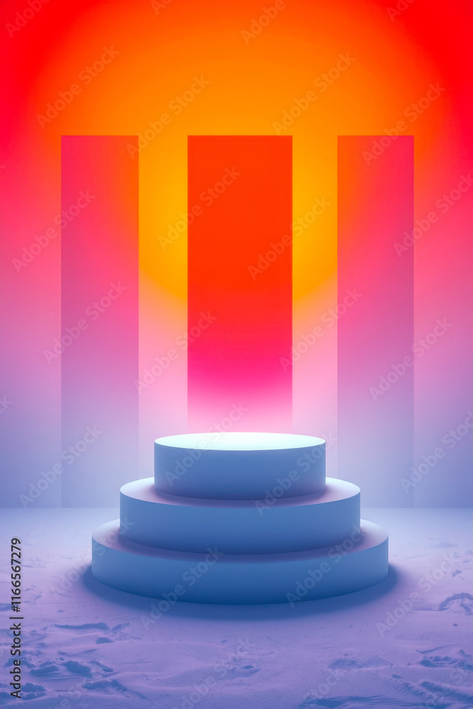 Poster three-tiered circular platform with gradient background