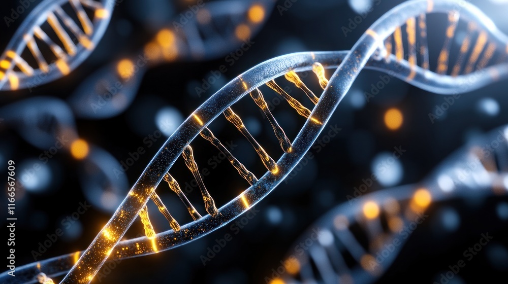 Poster 3d rendering of dna strands illustrating genetic structure.