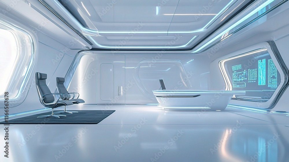 Poster futuristic 3d rendering of advanced office space design