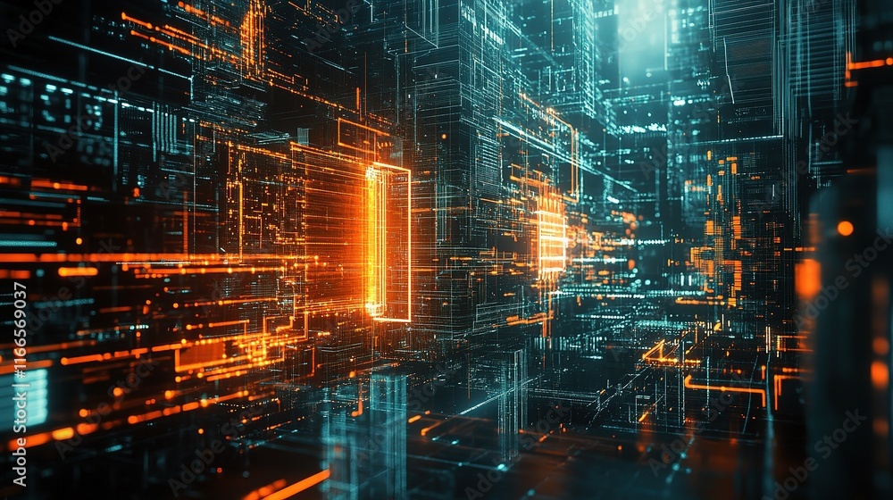 Poster futuristic digital workspace with advanced tools and technologies
