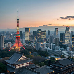 Naklejka premium tokyo--japan-at-dusk