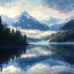 Serene Mountain Lake Reflecting Majestic Peaks