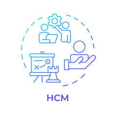 HCM blue gradient concept icon. Human capital management. Corporate employees regulation technology. Round shape line illustration. Abstract idea. Graphic design. Easy to use in presentation