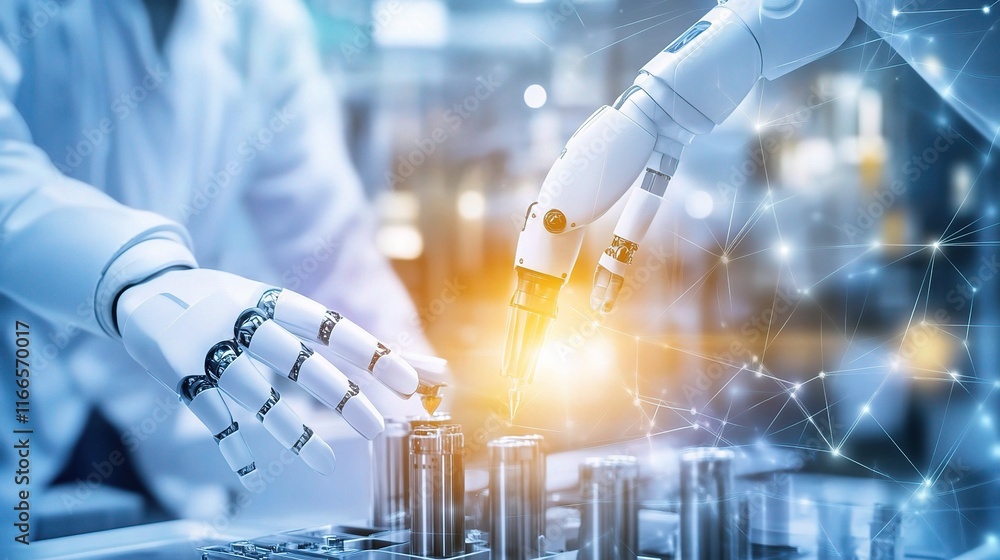 Aufkleber high-tech factory floor with robotic arms assembling components