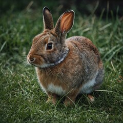 Fototapeta premium Photograph a rabbit nibbling on grass.