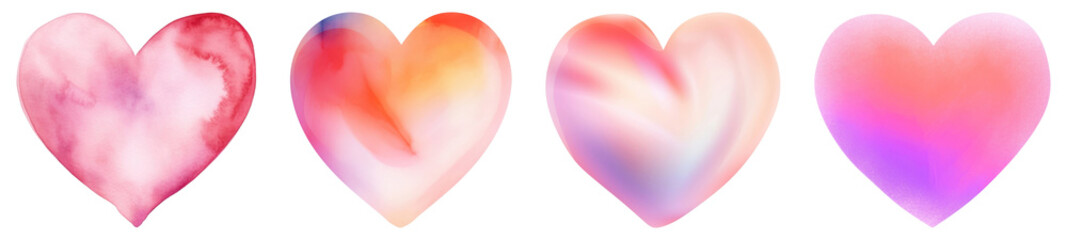 PNG Colorful watercolor heart designs, element set on transparent background