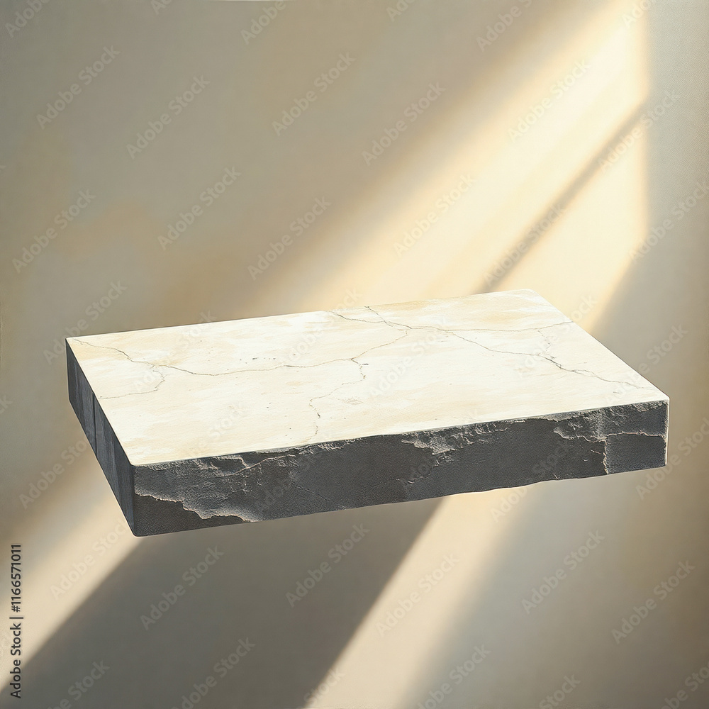 Poster pale rectangular stone block with cracks