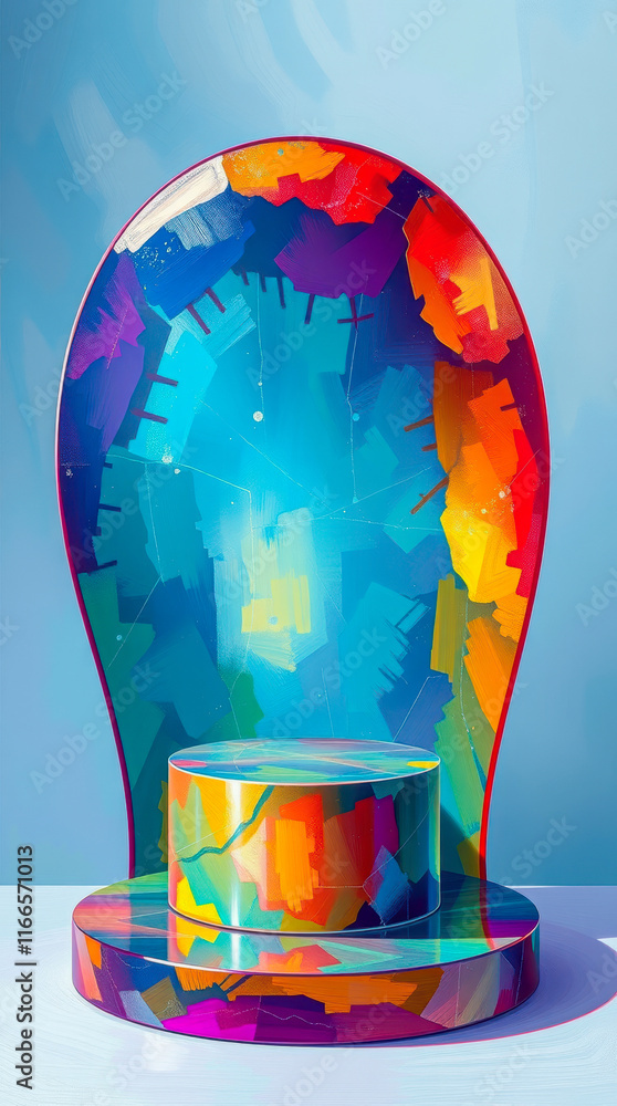Poster glossy colorful cylinder platform on abstract background