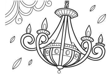 coloring book, simple drawings, black and white, line art, beautiful chandelier D.eps