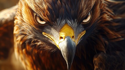 A close-up of a golden eagle showcasing its fierce expression and detailed feathers.
