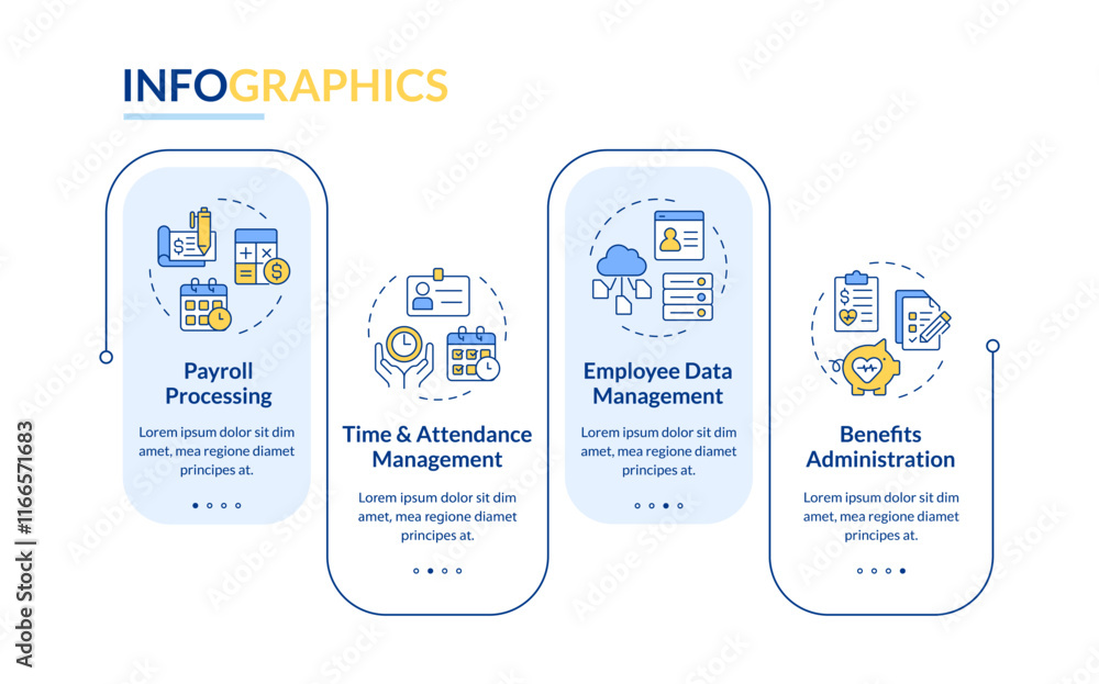 Poster hris rectangle infographic vector. human resource information system. employees work for company. da
