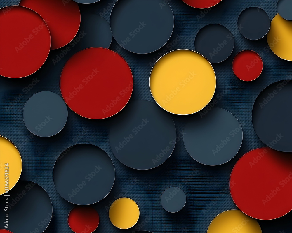 Aufkleber abstract background with overlapping circles in red, yellow, and dark blue hues, creating a visually