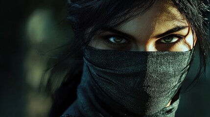 Naklejka premium Mysterious Woman with Green Eyes Gazing Intently