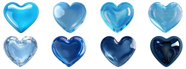 Fototapeta premium PNG Glossy blue heart shapes, element set on transparent background