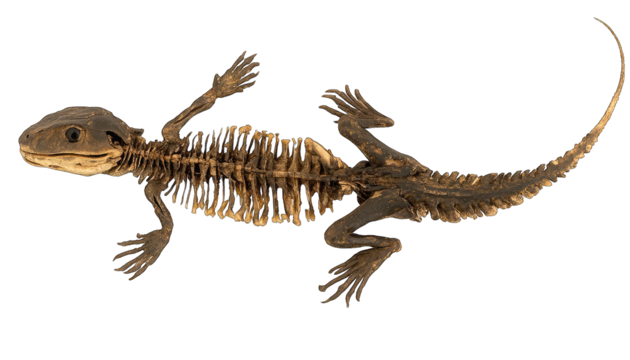 Lizard skeleton, dorsal view, showing detailed bone structure.