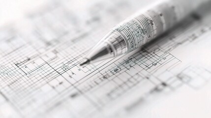 Detailed Construction Blueprint Close Up with Pen for Architectural Design