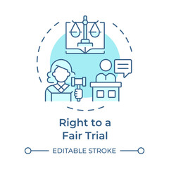 Fair trial right soft blue concept icon. Equal protection. Freedom, legislation. Round shape line illustration. Abstract idea. Graphic design. Easy to use in infographic, presentation