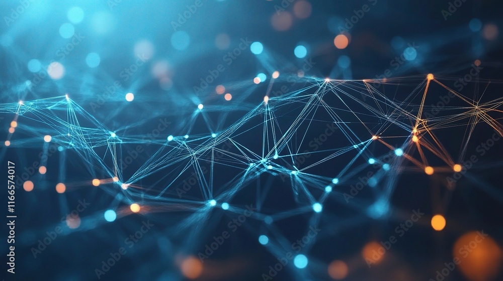 Poster futuristic abstract tech background with glowing lines and dots