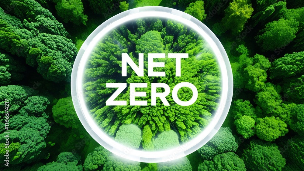Poster green forest with a circular emblem displaying the phrase 