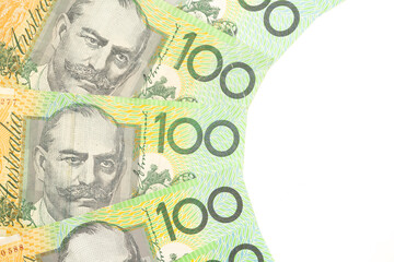 close up of Australian dollar bills, finance, currency and business concept
