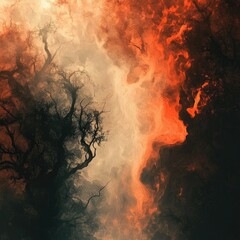 Infernal Landscape Dark Trees Fiery Sky