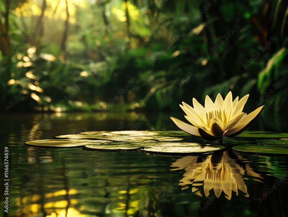 Wall mural Yellow flower on lake