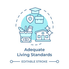 Adequate living standards soft blue concept icon. Human rights. Education, ownership. Round shape line illustration. Abstract idea. Graphic design. Easy to use in infographic, presentation