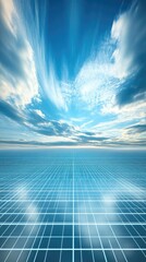 A serene sky reflected on a grid-like surface, creating a tranquil and expansive atmosphere.