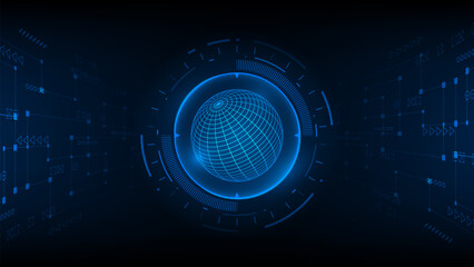 Global  network  connection concept big data visualization. Futuristic globe with digital technology interface. Abstract global business communication.