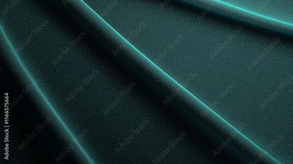 Poster Luxurious, deep teal satin fabric texture with soft folds and rich green undertones, creating an elegant, abstract backdrop. Perfect for high-end design projects and as a sophisticated background for 