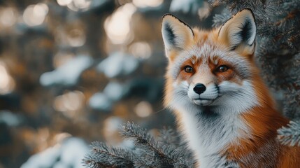 Obraz premium A close-up of a fox with a soft focus background in a snowy environment.