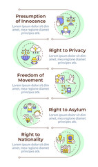 Rights legislation infographic vertical sequence. Cyber security. Social freedom. Visualization infochart with 5 steps. Circles workflow. Montserrat SemiBold, Lato Regular fonts used