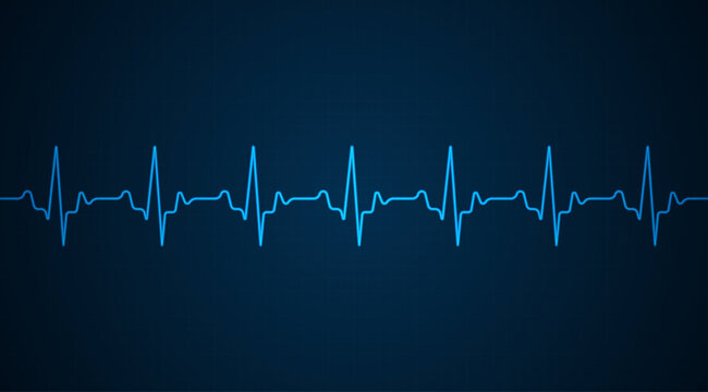 Emergency ekg monitoring. Blue glowing neon heart pulse. Heart beat. Electrocardiogram. 