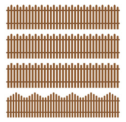 Wooden fence set isolated on white background