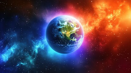 Obraz premium Vibrant Earth Surrounded by Colorful Cosmic Elements in Space